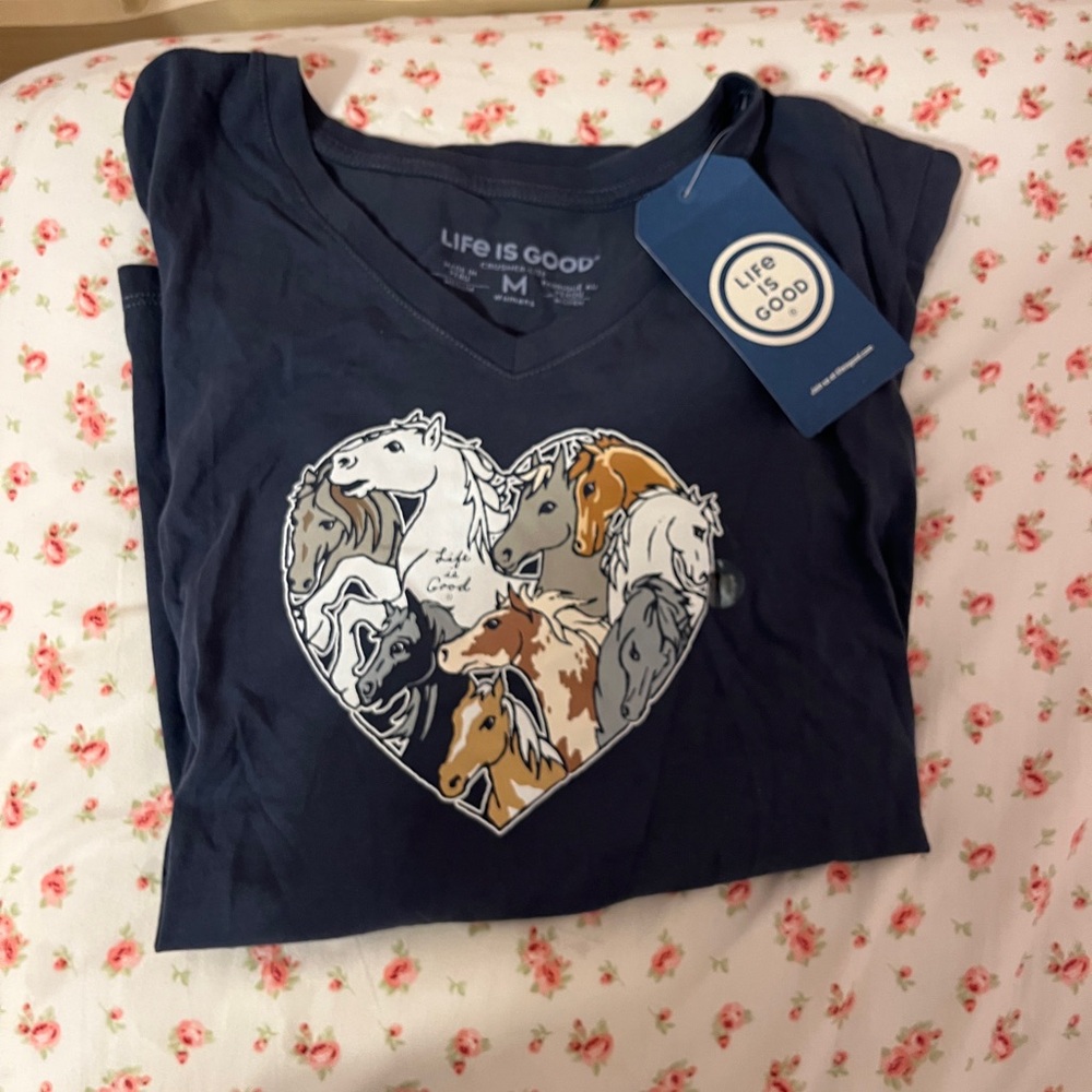 Life Is Good Blue Heart Horse Tee